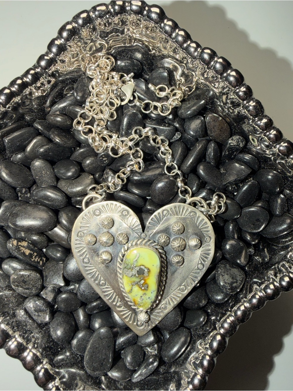 Native Made Palomino Silver Heart Necklace